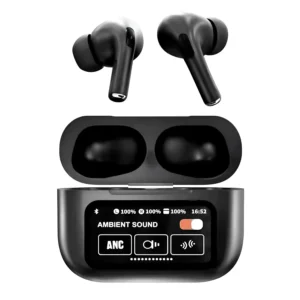 A9 Pro Black ANC Earbuds Touch Screen Display