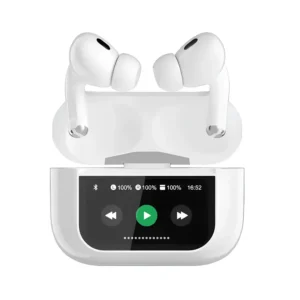 A9 Pro White ANC Earbuds Touch Screen Display